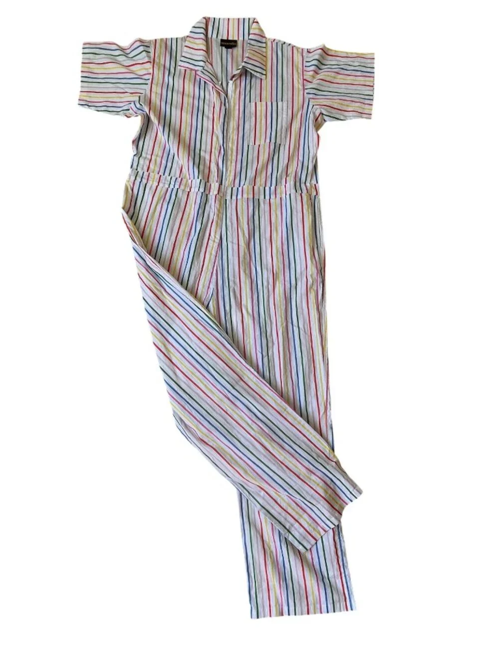 Nooworks 70s Inspired Rainbow Striped Jumpsuit Womens 3XL Dopamine Kidcore Retro